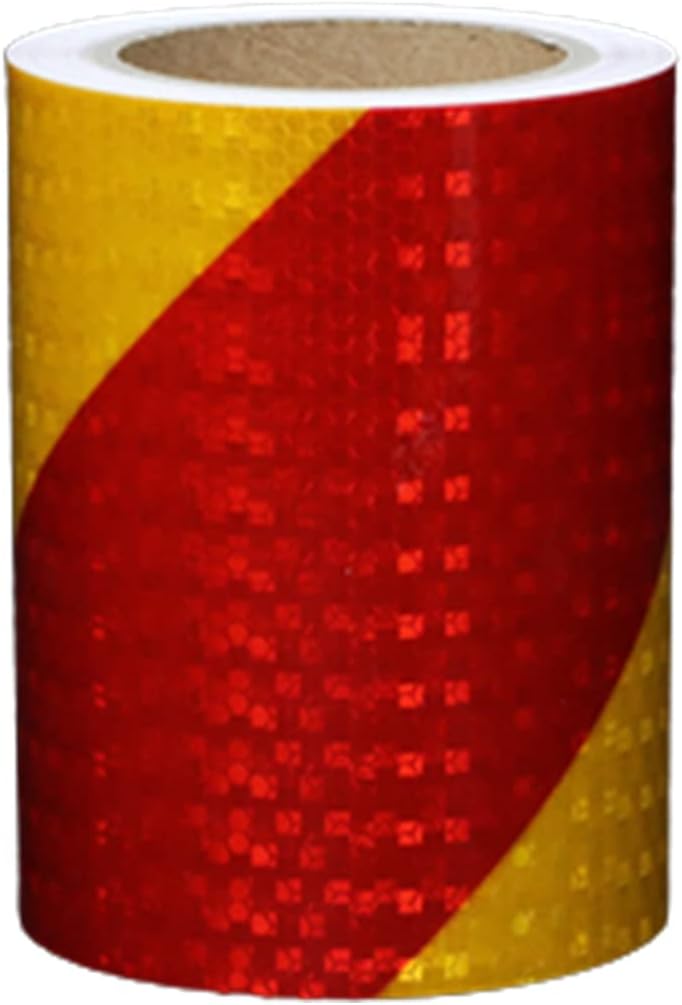 Caution Tape, 15Cm Wide Reflective Conspicuity Tape Safety Warning Tape, Twill Night Reflective Tape for Vehicles Bikes Clothes Helmets Mailboxes,Red White,25m(Red Yellow,10m)