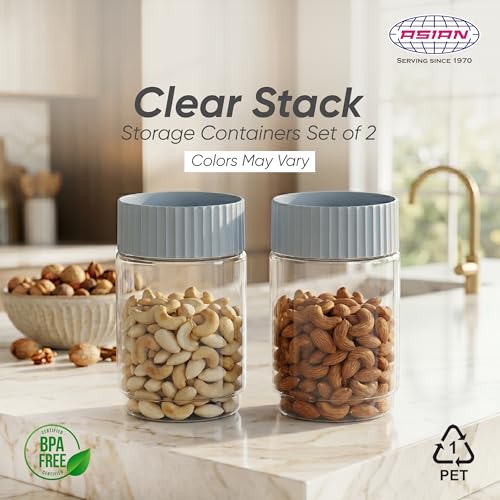 Image of Asian Plastowares - Clear Stack Jar (750ML X 2) | BPA-Free | Multipurpose Jar for Snacks, Pulses, Dry Fruits & Biscuits | Airtight | Food Grade Storage Box | Assorted Colour