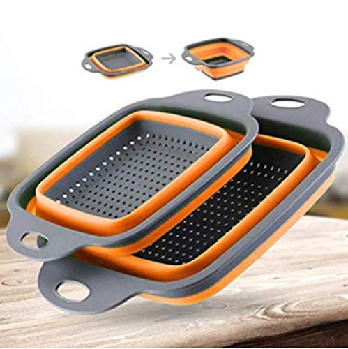 Collapsible Colander Set - Square Kitchen Food Strainer (1 Pcs) - Dishwasher Safe - Perfect for Draining Pasta, Vegetable and Fruit (Green,Blue,Red & Orange) (ORANGE)