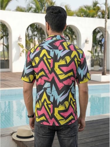 Image of BROWN CULTURE Men's Half Sleeve Relaxed Fit Casual Shirt | Cotton Blend Oversized Shirts for Men | Loose Fit Printed Shirt | Oversized Printed Shirts for Men | Fashion Casual Wear