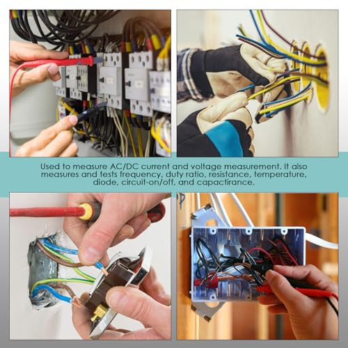 Multímetro de pinza digital 6000 cuentas AC/DC voltaje, capacitancia, continuidad, frecuencia con termómetro tipo K y adaptador de enchufe tipo K miniatura 7