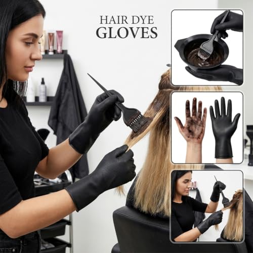 Image of 2Pcs Hair Dye Gloves, Black Reusable Rubber Gloves, Professional Hair Coloring Accessories for Hair Salon Dyeing