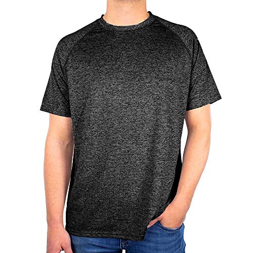 Men’s Dry-Fit Performance Shirt, Heathered Black, Medium - Lightweight, Breezy, Classic Fit - Wicks Away Moisture