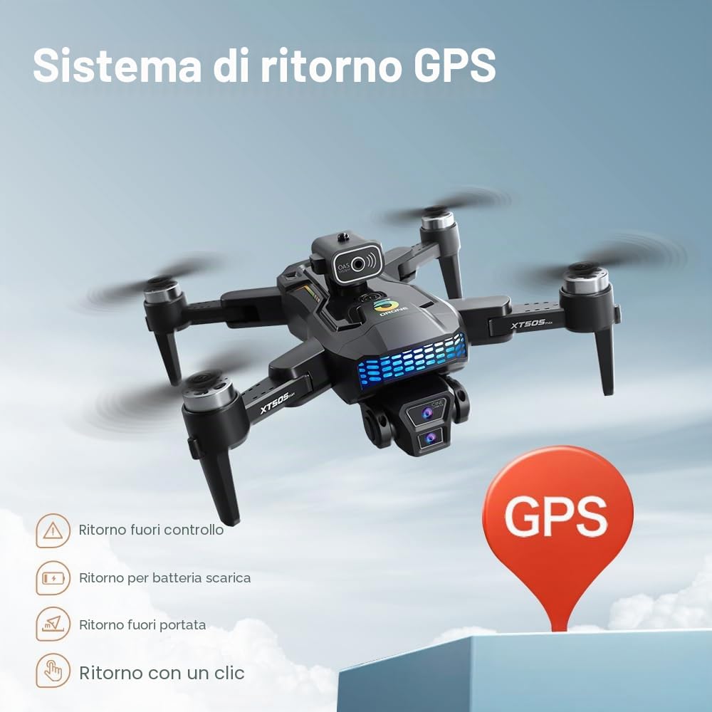OBEST Drone GPS con Fotocamera 4K, Quadricottero WiFi RC con Motore Senza Spazzole, Meno di 249 Grammi, Longevità, Prevenzione Degli Ostacoli a 360°, 2 Batterie, adatto per Principianti