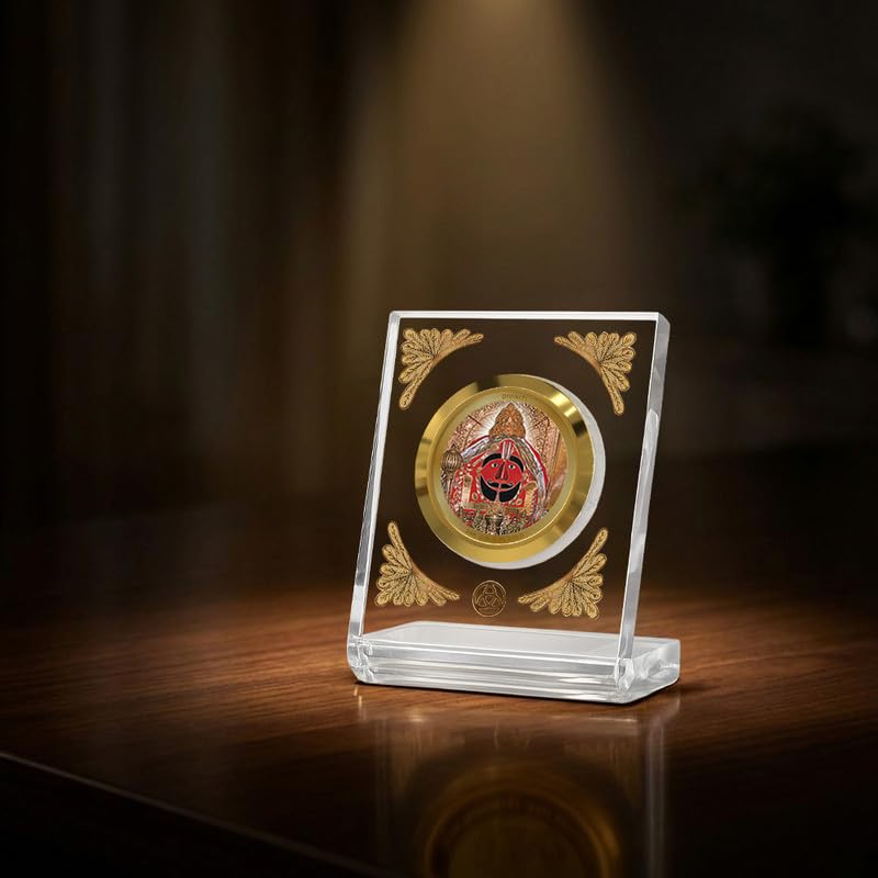 Image of DIVINITI 24K Gold Plated Lord Salasar Balaji Acrylic Frame for Car Dashboard, Home Temple & Office Table | Premium Spiritual Gift, Blessings for Protection & Positivity, 8x7 cm Decorative Showpiece
