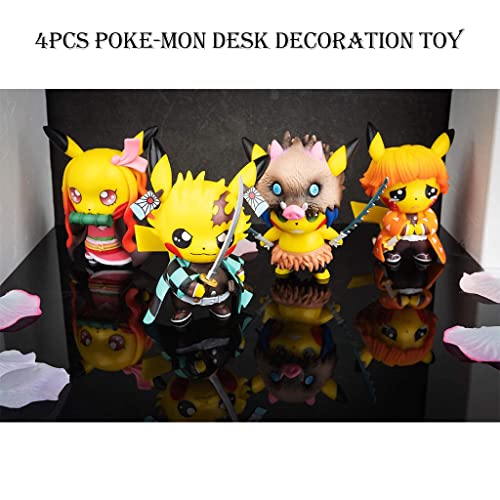 Image of PATPAT 4pcs Poke-mon Pi-Kachu x Demon Slayer Action Figures Desk Decoration PVC Poke-mon Pi-Kachu Figure Toy, 8-9cm, Christmast Gift Birthday Gift for Poke-mon Fans Kids Demon Slayer Lovers