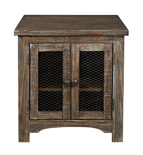 Signature Design By Ashley Danell Ridge Rustic Square End Table With Double Cabinet Doors And 1 Storage Shelf, Brown #TOP5