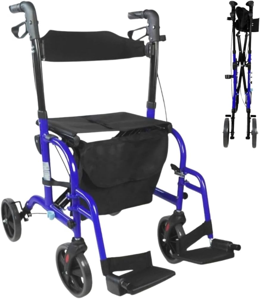 Mobiclinic, Picasso, Walker and Wheelchair for Seniors, 2 in 1, Walking Frame for Seniors and Handicapped, Brakes on The Handles, Adjustable Height, Foldable, Basket and Seat