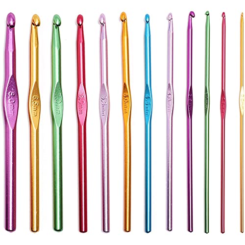 Aluminum Crochet Hook Knitting Needles Set In 12 Sizes (12 Pack)