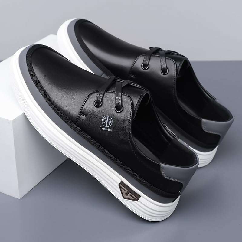 Trsorini Mens Casual Shoes 2-Eye Lace Soft Breathable Business Classic Flat Moccasin Leather Men's Shoes2