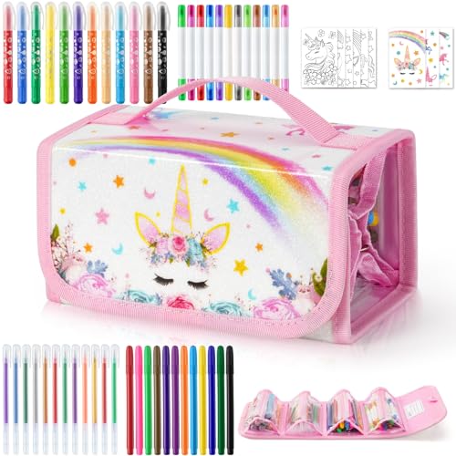 Set Cancelleria Unicorno Per Bambine - Astuccio Con 12 Matite, Pennarelli, Quaderno, Et&agrave; 3-10 Anni