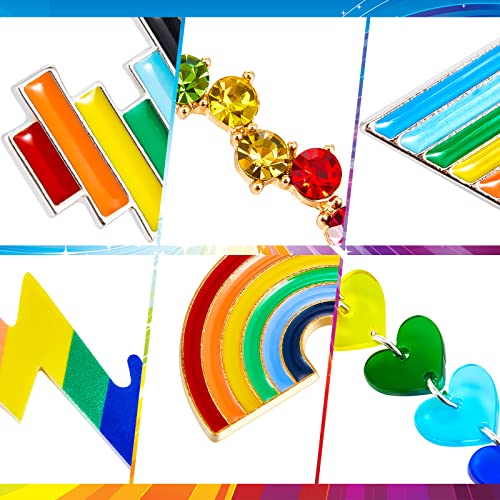 Hicarer 6 Pairs Rainbow Pride Earrings Lightweight Chain Rainbow Love Wins Dangle Mesh Drop Clip on Earrings for Women (Cute Style)3