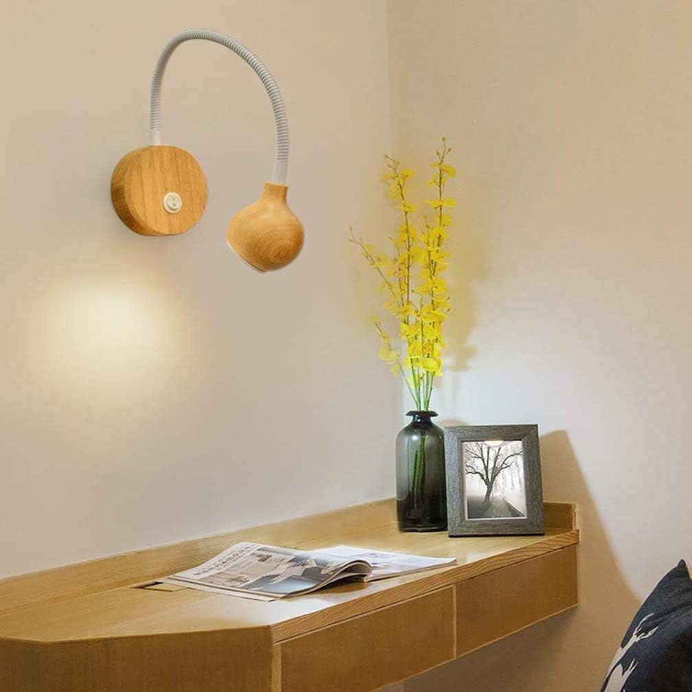 Luces De Lectura De Madera con Interruptor De Encendido Y Apagado, Lámpara De Pared Creativa Iluminación De Cabecera De 3w Luz De Cuello De Cisne Lámpara De Escritorio Flexible Lu, White