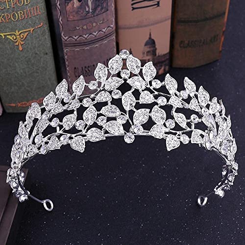 Corona de cristal para novia y tocados vintage de hojas con pedrería para boda