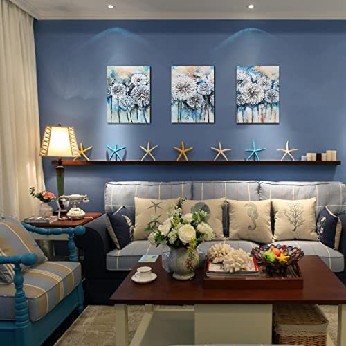 Dandelion Canvas Wall Art Summer Floral Botanical Paintings White Flowers Prints Abstract Teal Turquoise Pictures Artwork Framed For Bathroom Living Room Bedroom Nursery Office Home Decor 12"X16"X3 #TOP1