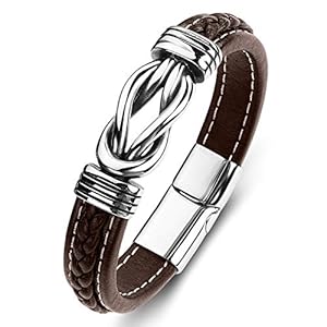 Mens Leather Bracelet,Braided Leather Wristband Cuff Bracelets Stainless Steel Clasp,Jewellery Gift for Men