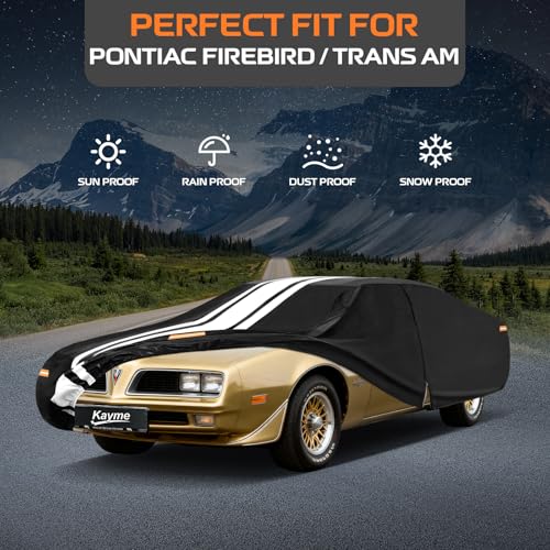 Image of Kayme Pontiac Firebird Car Cover Waterproof All Weather for Automobiles | Custom Fit for Firebird /Trans Am (1967-2002), Gift with Tape /Towel, Outdoor Full Exterior Cover Rain Snow Sun UV Protection.