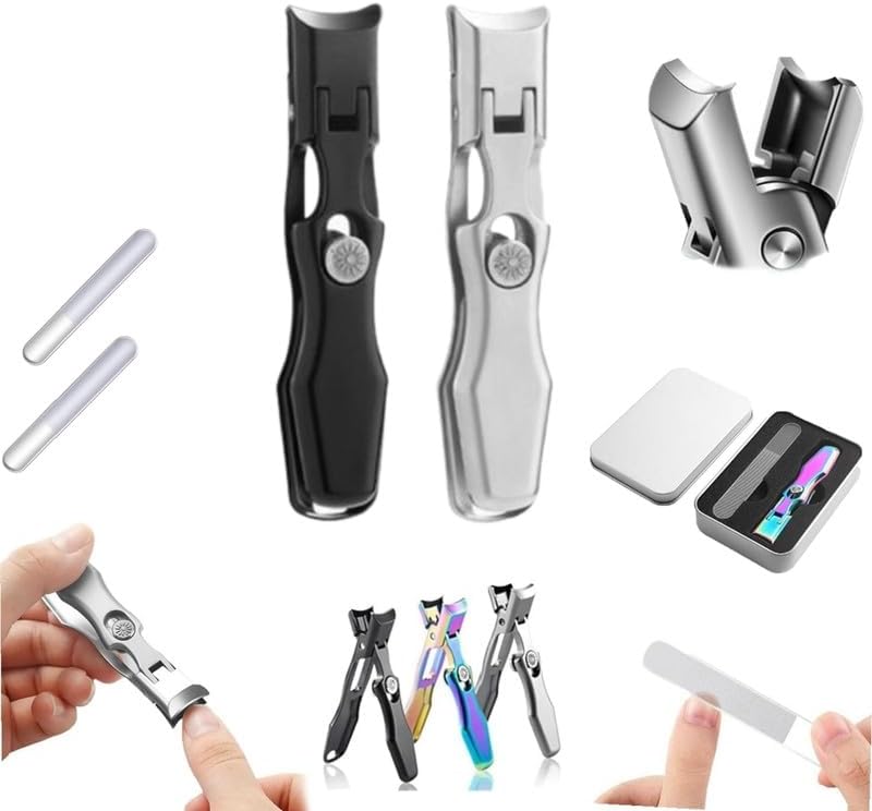 2024 New German Nail Clippers for Men, Ultra Sharp Stainless Steel German Nail Clippers, Professional Anti-Splashing German Toenail Clippers for Seniors, Cuts Thick Nails with Ease（Silver+Black）