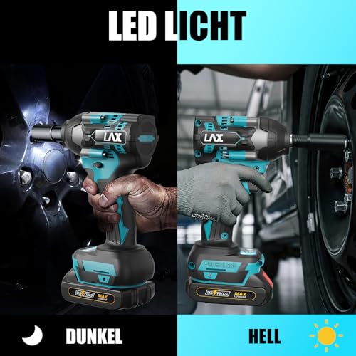 Schlagschrauber Akku 1000Nm für Makita 18V Batterie 3000RPM mit 2pcs 18V 2,0Ah Akkus 1/2 Zoll Bürstenloser mit 6 Schlagbuchsen für Schraube und Mutter Auto LKW Reifen Removal
