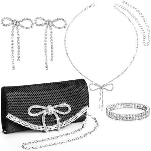 Abbylike Black Rhinestone Evening Clutch & Jewelry Set