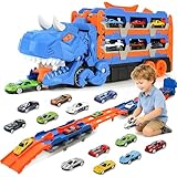 GALASALA Dinosaurios Juguetes para Niños, Pista de Carros para Niños Doble Via Plegable y Transformable, Juguetes para...
