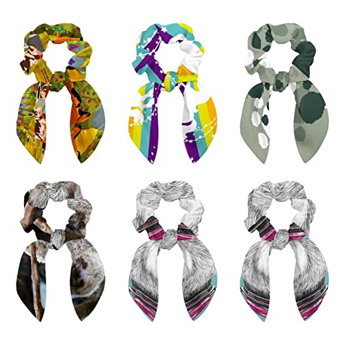Chouchous pour cheveux avec nœud amovible et motifs animaux arc-en-ciel