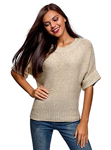 oodji Ultra Donna Maglione in mélange con Maniche a Pipistrello, Beige, IT 42 / EU 38 / S