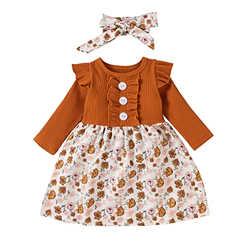 Genérico Vestido Infantil con Volantes y Detalles Florales para Niñas Elegante Diseño de Princesa con Acentuado Acanalado Ideal para y Ocasiones (Brown, 6-12 Months)