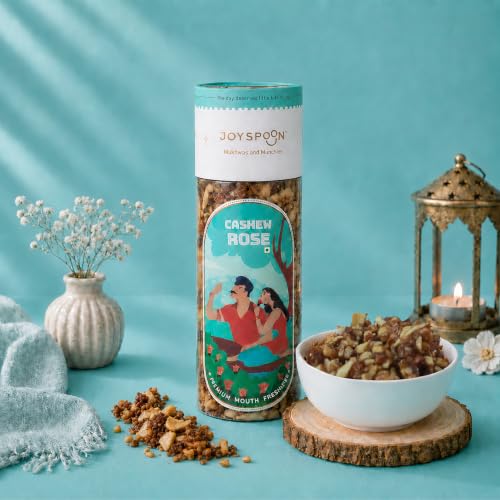 Image of JoySpoon Premium Cashew Rose Mukhwas - Supari Free Mouth Freshener with Almonds, Cashews & Gulkand | Traditional Indian Digestive & Refreshing After-Meal Mouth Freshener | 100g