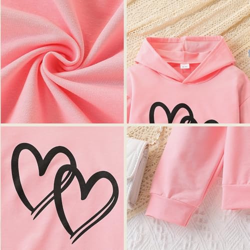Image of 6-13 Years Girls Clothing Heart Print Hoodie Top + Heart Print Flare Leg Pants 2PC Clothing Set