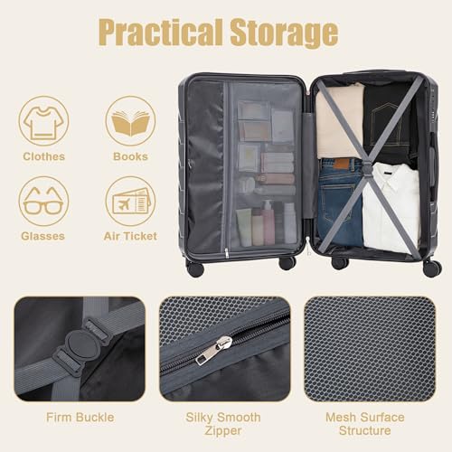 Image of 28 Inch ABS Hard Shell Large Luggage With Combination Lock and Side Hooks, Black