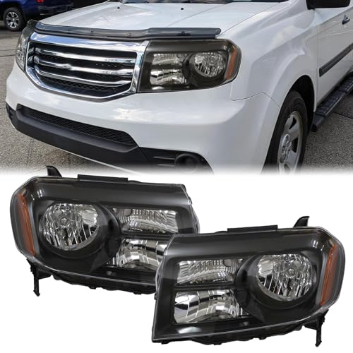 Black Housing Halogen Headlight Assembly For 2012 2013 2014 2015 Honda Pilot Driver and Passenger Side Replace for 33150SZAA11 33100SZAA11