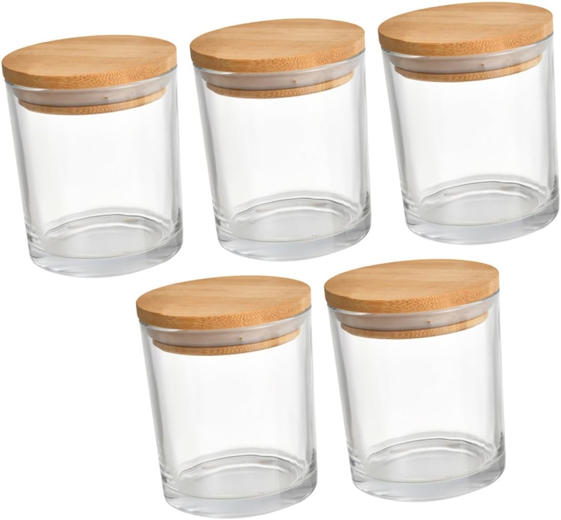 TEHAUX 5sets Glass Candle Jars Lids for Candles Empty Containers for Homemade and Home Decor