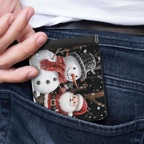 Christmas Wallet Boys Bifold Wallet Santa Claus Money Clip for Men Bifold Wallets Snowman Leather Bifold Wallet Travel Purse with Card Slots Slim Billfold Cash Case4