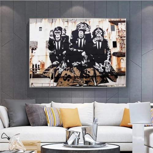 3 Singes Toile Mur Art Moderne pour Décorer un Grand Mur Vide - 2