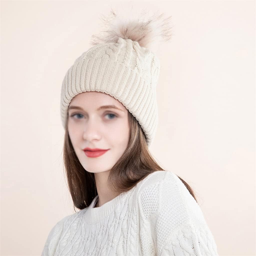 Gorro de Lana Informal con pompón Grande de Felpa para otoño e Invierno, Unisex, Grueso y cálido (Talla única)