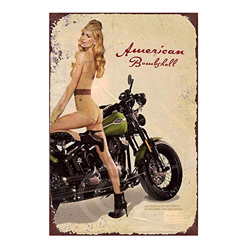 HiSign American Motorcycle Girl Rétro Signe D'étain Vintage Métal Mural Peinture Plaque Décoration Affiche pour Bar Café Magasin Accueil Restaurant 20 * 30cm