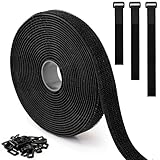5m x 2cm Adjustable Cable Strap with 25 Buckles - Hook and Loop Cable Ties, Cut-to-Length Roll Securing Strap for Wire Management, Cable Tidy, Cord Organisation & Home Office Storage (Black)