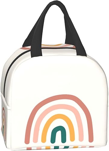 Miniatura 3 de Lonchera bohemia con diseño de arco iris, pequeña, aislada, con bolsillo frontal, estética, lonchera Bento para mujeres y hombres