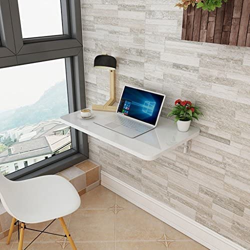 ALBANIO Folding Wall Mounted Study Desk, Foldable Laptop Office Table Solid Wood Finish Wall Mounted Shelf Drop-Leaf Design Folding Table Kitchen and Dining Laptop (31 X 18 Inches White)