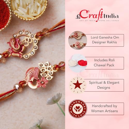 Image of eCraftIndia Set of 2 Multicolor Panda and Elephant Kids Rakhis with Roli Chawal Pack