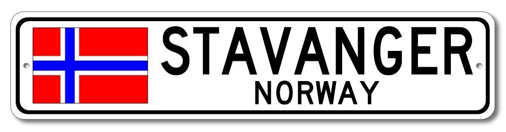 Stavanger, Norway - Norwegian Flag Street Sign - Metal Novelty Sign, Personalized Sign, Man Cave Sign, Street Sign, Norway City Sign - 4x18 inches