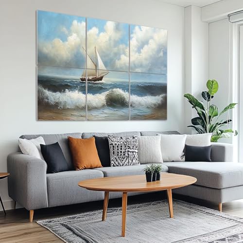 6 Pack Paneles Acústicos Decorativos de Arte Absorbentes de Sonido con Diseño de Paisaje Marino, Paneles Autoadhesivos para Estudios de Grabación y Oficina 72"x48" miniatura 6