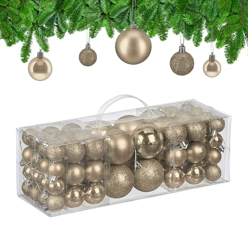 Relaxdays Weihnachtskugeln, 76er Set, Kunststoff, glitzernde, Matte,...