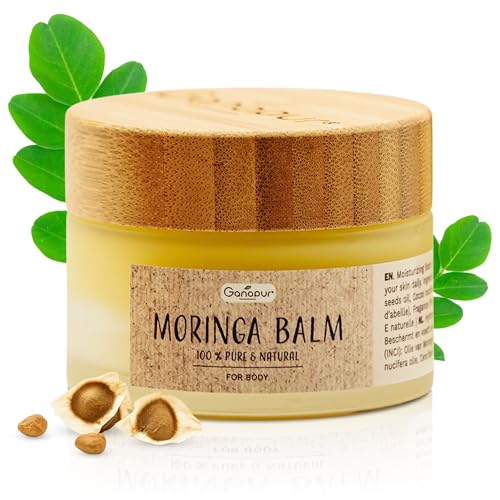 Balsamo all’Olio di Moringa 100% Naturale e Vegano – Viso, Mani e Corpo – Idratante, Cicatrizzante e Anti-Age – Vitamine A, C ed E – 50 ml – Ganopur