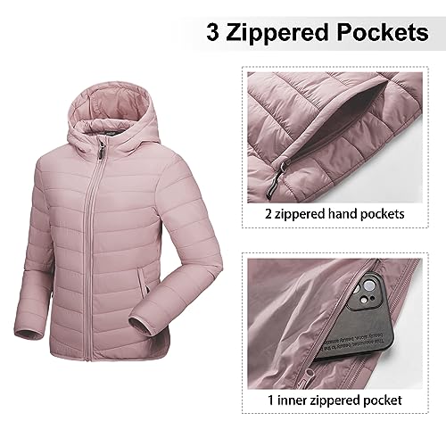 Image of Outdoor Ventures Women's Packable Lightweight Full-Zip Puffer Jacket with Hood Quilted Winter Coat