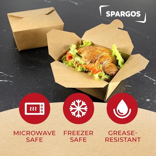 SPARGOS Chinese Takeout Storage Containers (70 Pack) 30oz - Kraft Brown Cardboard Paper Togo - Take Out Boxes - Biodegradable Eco To Go Food For Restaurants Catering Party by SPARGOS - Image 4