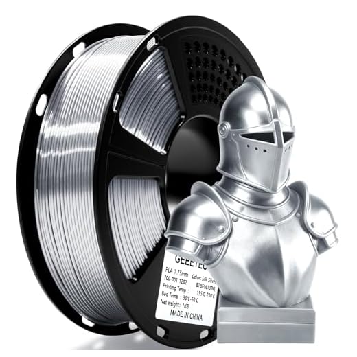 Geeetech Silk PLA Filament 1.75mm for 3D Printer, Metal-Like Shiny 3D Filament 1kg (2.2lbs) 1 Spool, Dimensional Accuracy +/- 0.02 mm, Metallic Silver Silk Filament