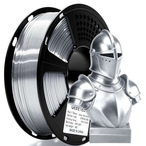 Image of Geeetech Silk PLA Filament 1.75mm for 3D Printer, Metal-Like Shiny 3D Filament 1kg (2.2lbs) 1 Spool, Dimensional Accuracy + /- 0.02 mm, Metallic Silver Silk Filament