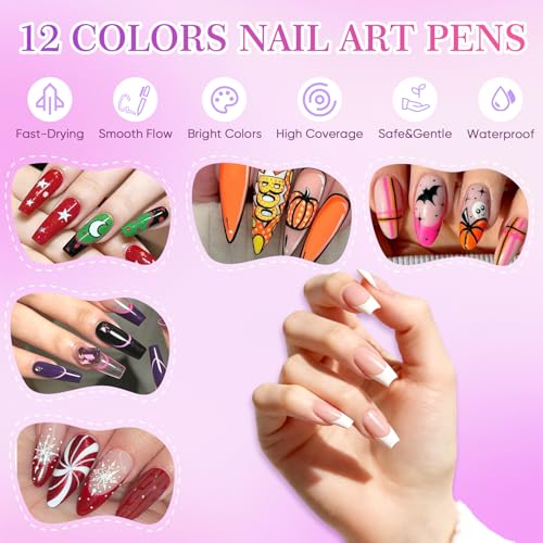 Image of 12 Colors Nail Art Marker Pens Set, Nail Markers for Nail Art, Suitable for Nail Art, Nail Painting, And Artistic Decorations; Suitable for Both Children And Adults. (12 Colors)